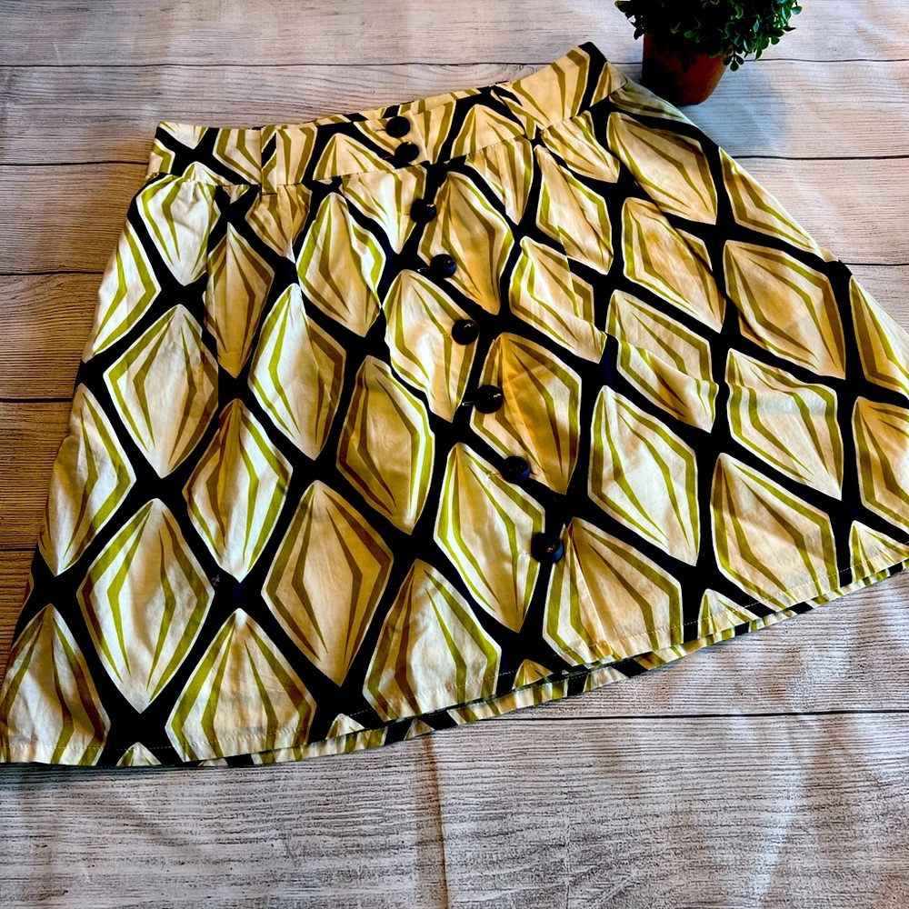 Fossil Gold and Navy A-Line Pleated Skirt